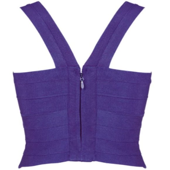 Deep Purple Semi-Stretch Sexy V-Neck Crop Top - Picture 2 of 9